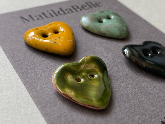 Set of 4 Rustic Heart Clay Buttons -