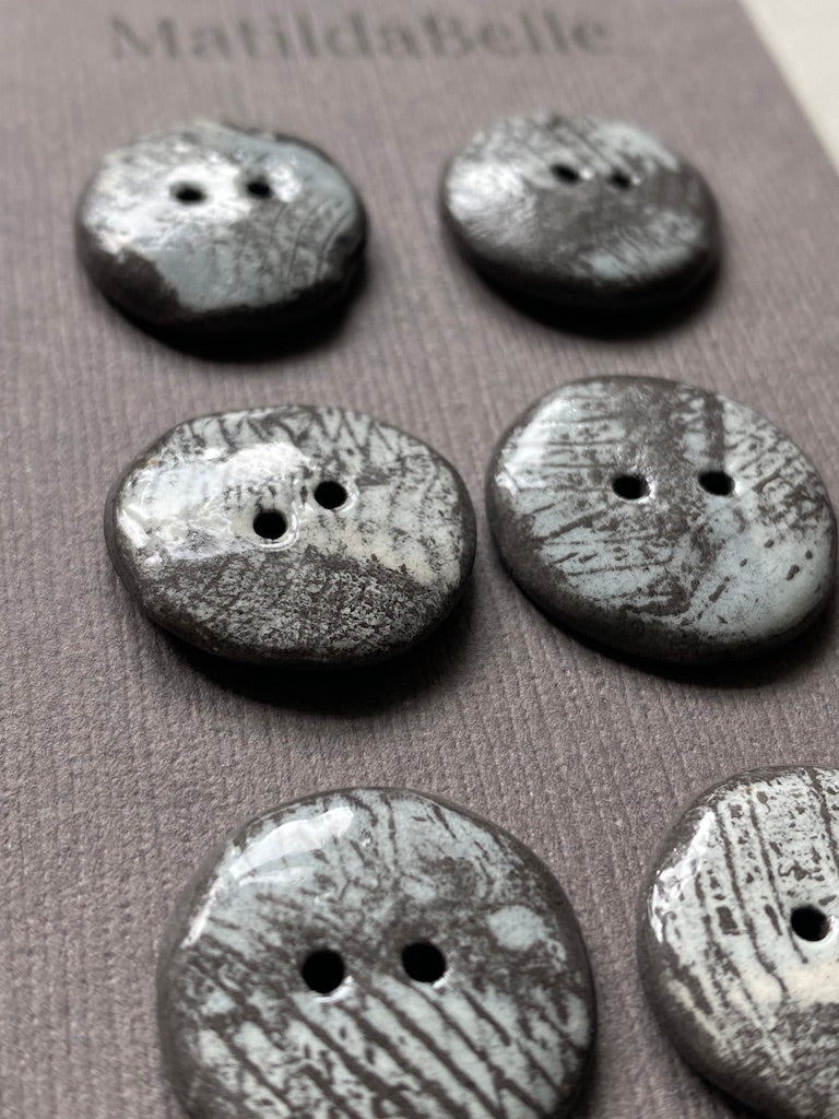 Set of 6 Hand-Formed Black Clay Ceramic Round Buttons - 20mm - Rustic Yet Contemporary Design