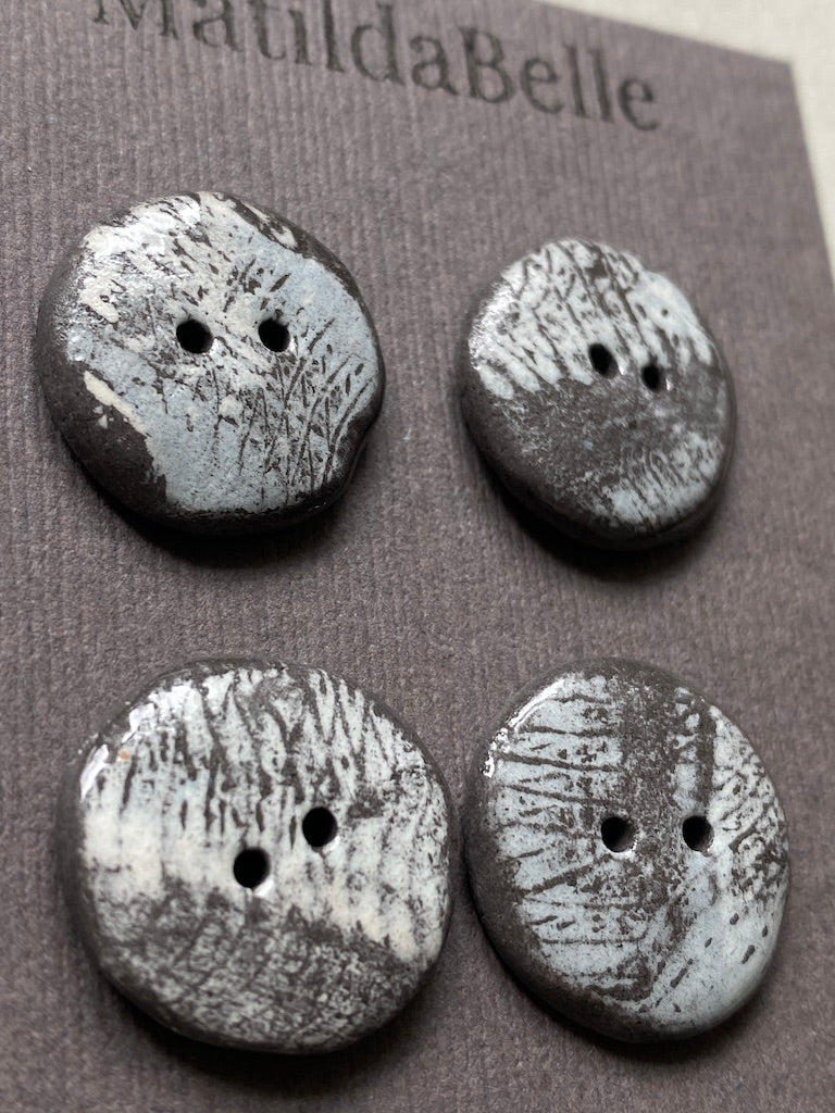 Set of 6 Hand-Formed Black Clay Ceramic Round Buttons - 20mm - Rustic Yet Contemporary Design