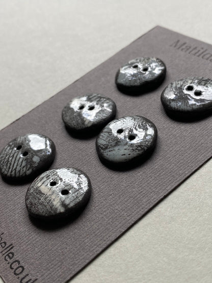 Set of 6 Hand-Formed Black Clay Ceramic Round Buttons - 20mm - Rustic Yet Contemporary Design