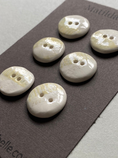 Set of 6 Hand-Formed Ceramic Round Buttons -19mm-21mm