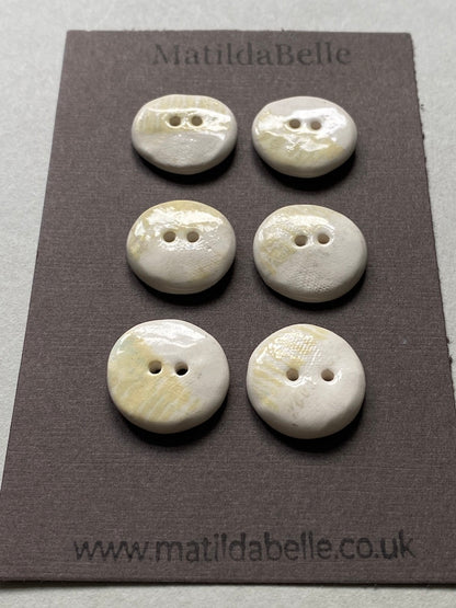 Set of 6 Hand-Formed Ceramic Round Buttons -19mm-21mm