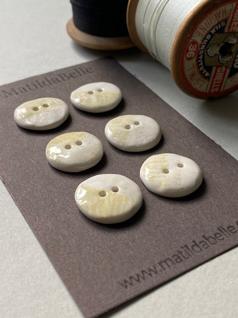 Set of 6 Hand-Formed Ceramic Round Buttons -19mm-21mm