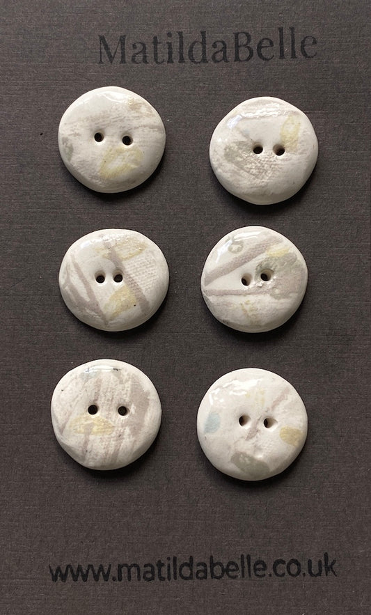 Set of 6 Hand-Formed Clay Ceramic Round Buttons - Approx. 19mm-21mm - Rustic Yet Contemporary Design