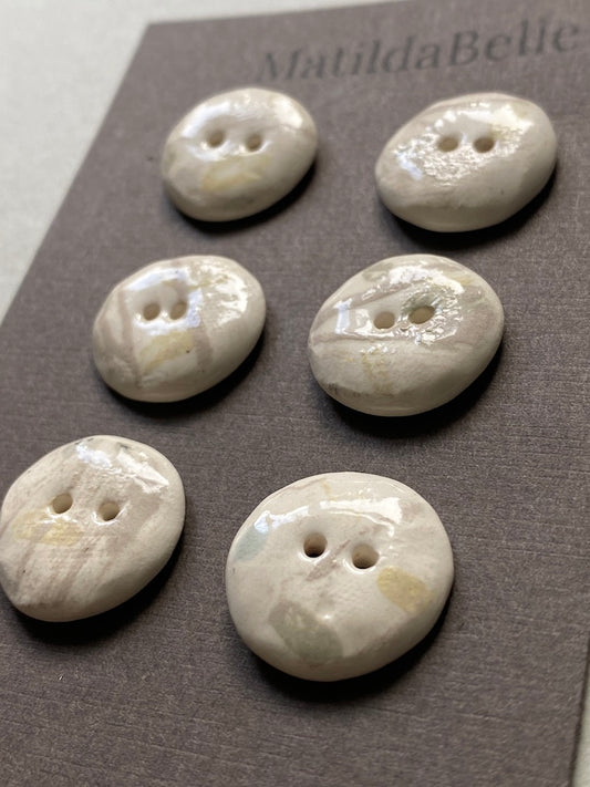 Set of 6 Hand-Formed Clay Ceramic Round Buttons - Approx. 19mm-21mm - Rustic Yet Contemporary Design