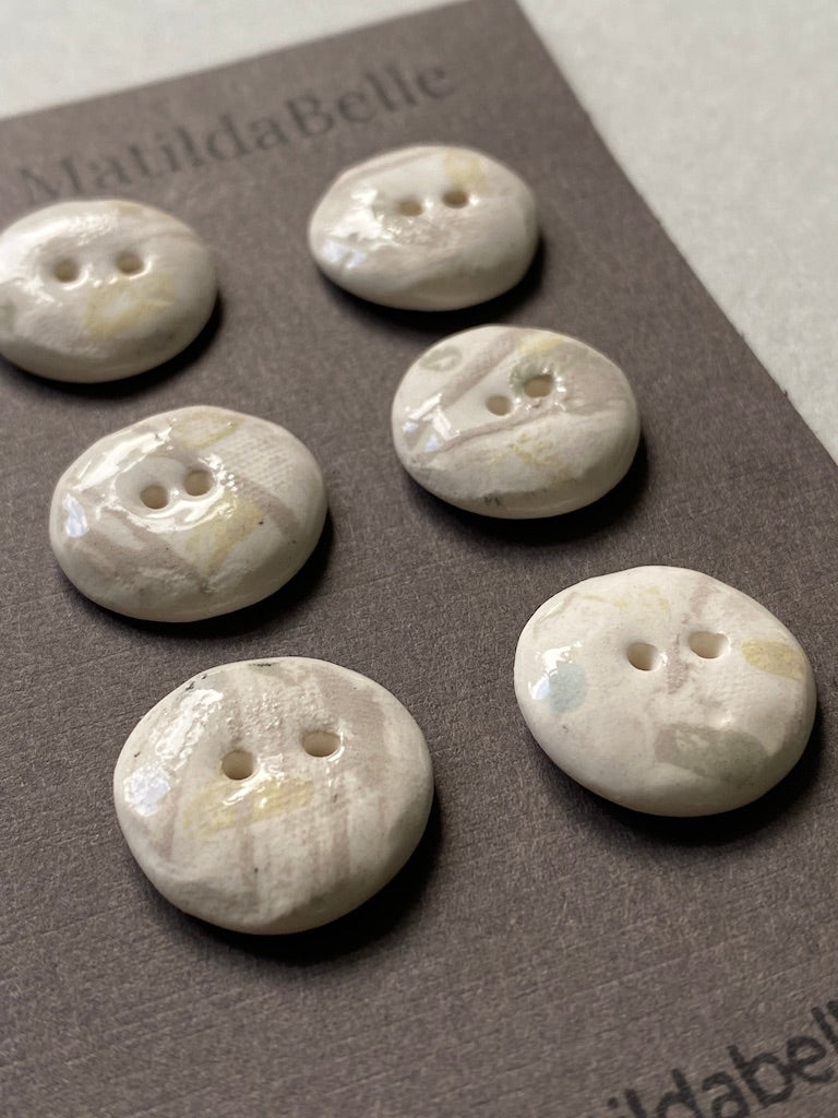 Set of 6 Hand-Formed Clay Ceramic Round Buttons - Approx. 19mm-21mm - Rustic Yet Contemporary Design