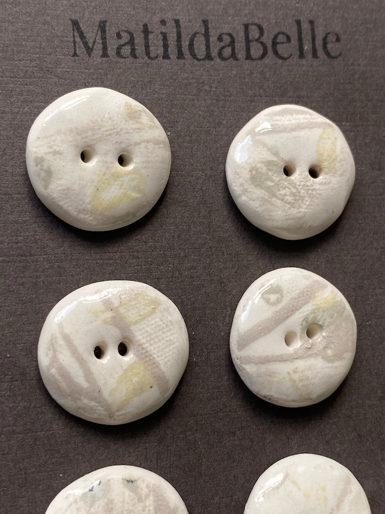 Set of 6 Hand-Formed Clay Ceramic Round Buttons - Approx. 19mm-21mm - Rustic Yet Contemporary Design