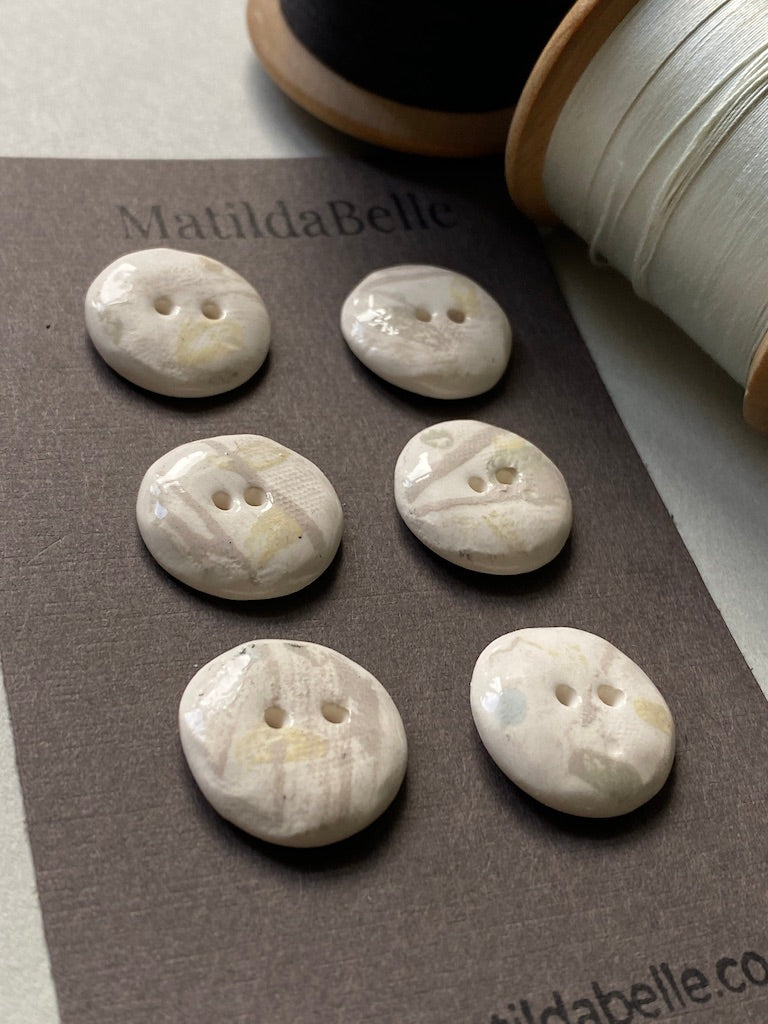 Set of 6 Hand-Formed Clay Ceramic Round Buttons - Approx. 19mm-21mm - Rustic Yet Contemporary Design