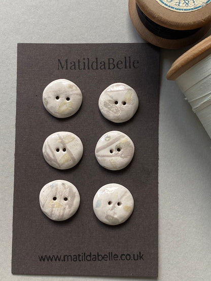 Set of 6 Hand-Formed Clay Ceramic Round Buttons - Approx. 19mm-21mm - Rustic Yet Contemporary Design