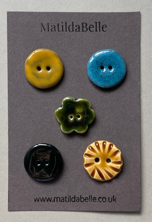 24mm buttons mixed set of five handmade ceramic buttons