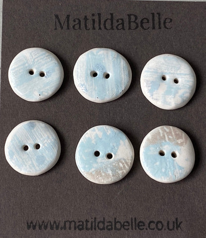 Set of 6, 19mm Clay Ceramic Round Buttons