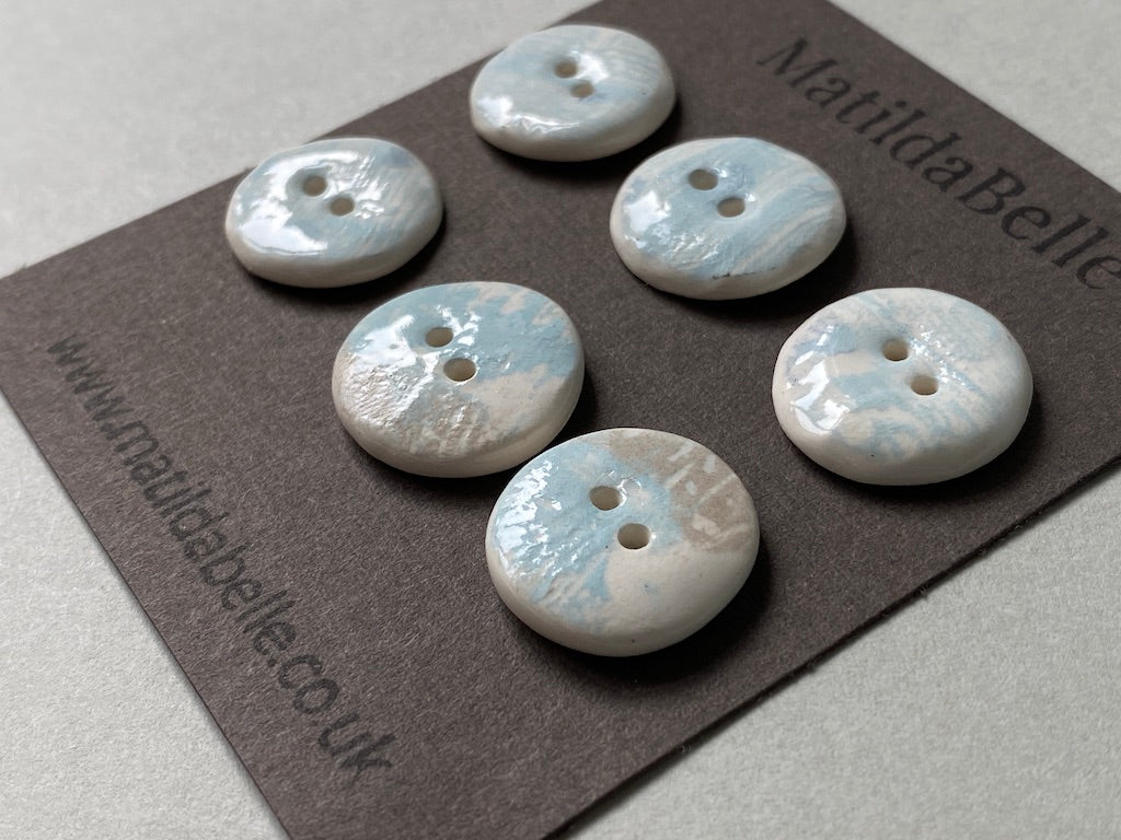 Set of 6, 19mm Clay Ceramic Round Buttons