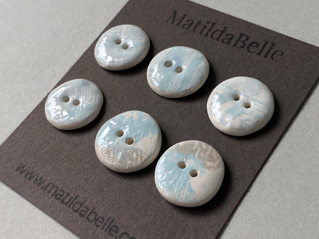 Set of 6, 19mm Clay Ceramic Round Buttons