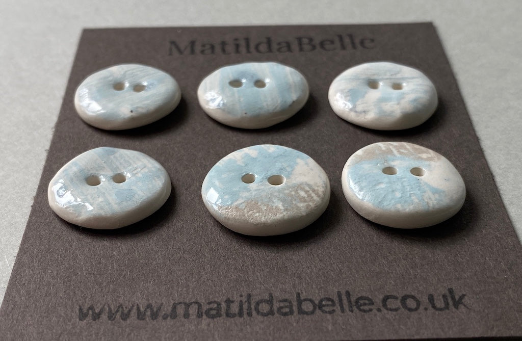 Set of 6, 19mm Clay Ceramic Round Buttons