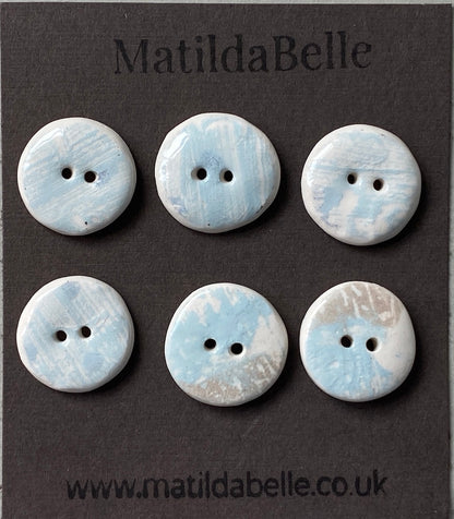 Set of 6, 19mm Clay Ceramic Round Buttons