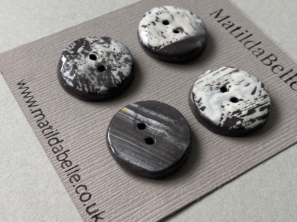 Set of 4 Chunky Black Clay Buttons 24mm