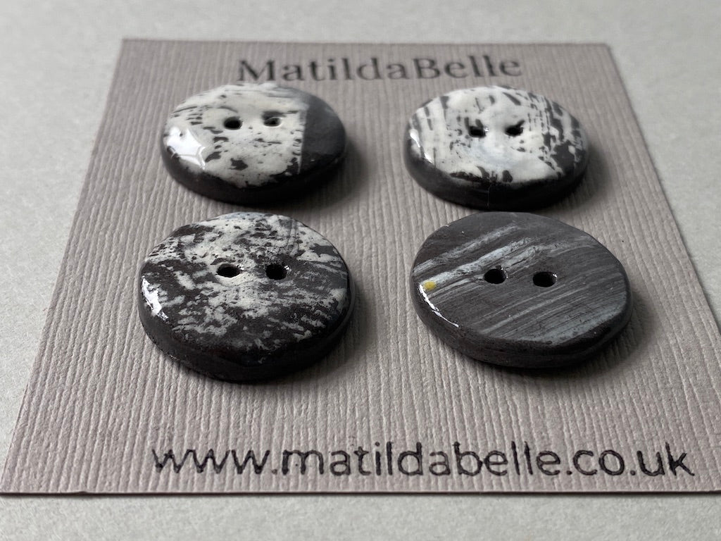 Set of 4 Chunky Black Clay Buttons 24mm