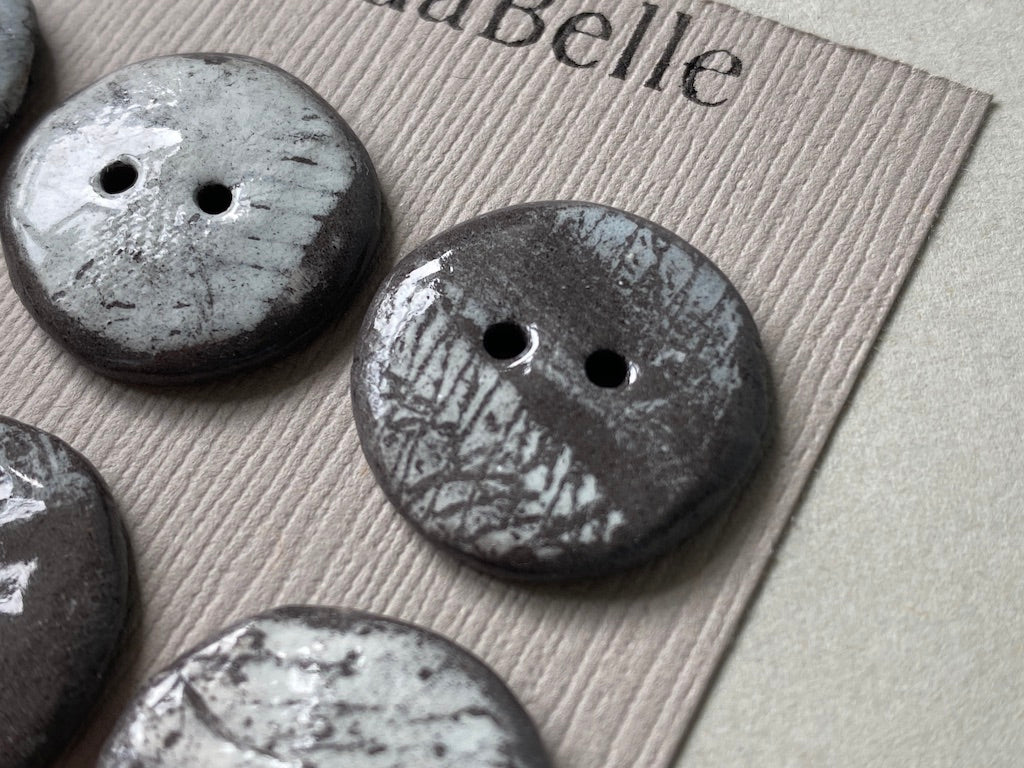 Set of 6 Hand-Formed Black Clay Ceramic Round Buttons - Approx. 19mm-21mm - Rustic Yet Contemporary Design