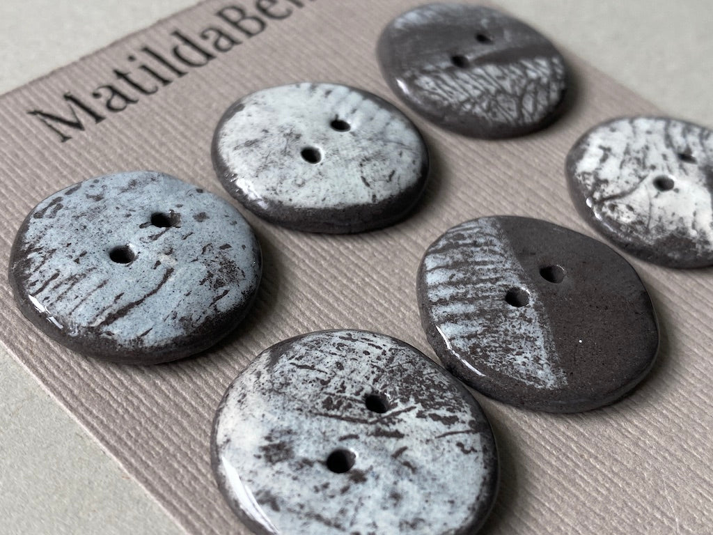 Set of 6 Hand-Formed Black Clay Ceramic Round Buttons - Approx. 19mm-21mm - Rustic Yet Contemporary Design