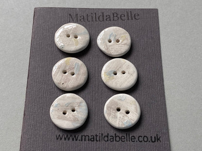 Set of 6 Hand-Formed Black Clay Ceramic Round Buttons - Approx. 19mm-21mm - Rustic Yet Contemporary Design