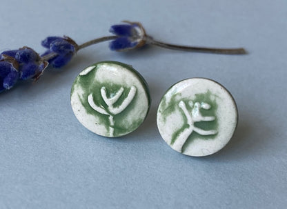 Handmade Ceramic Botanical Earrings - Recycled Sterling Silver Posts