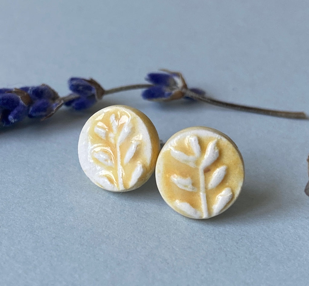 Handmade Ceramic Botanical Earrings - Recycled Sterling Silver Posts