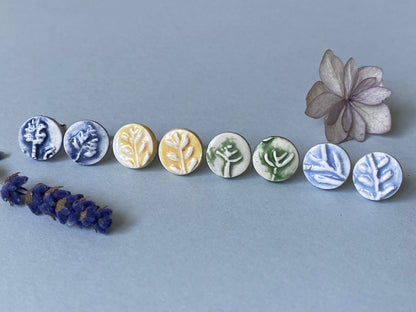 Handmade Ceramic Botanical Earrings - Recycled Sterling Silver Posts