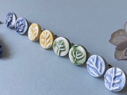 Handmade Ceramic Botanical Earrings - Recycled Sterling Silver Posts