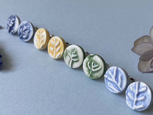 Handmade Ceramic Botanical Herb Earrings - Recycled Sterling Silver Posts