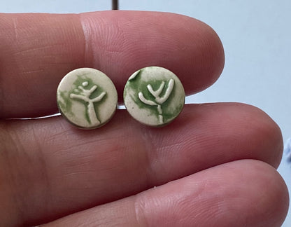 Handmade Ceramic Botanical Earrings - Recycled Sterling Silver Posts