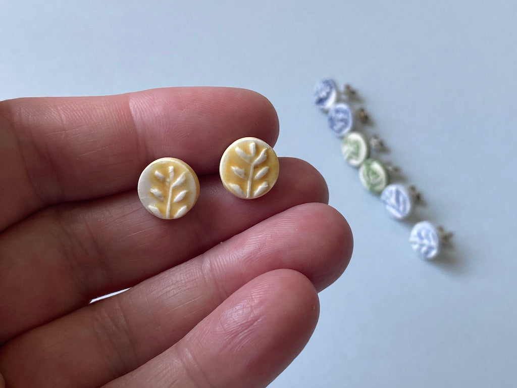 Handmade Ceramic Botanical Earrings - Recycled Sterling Silver Posts