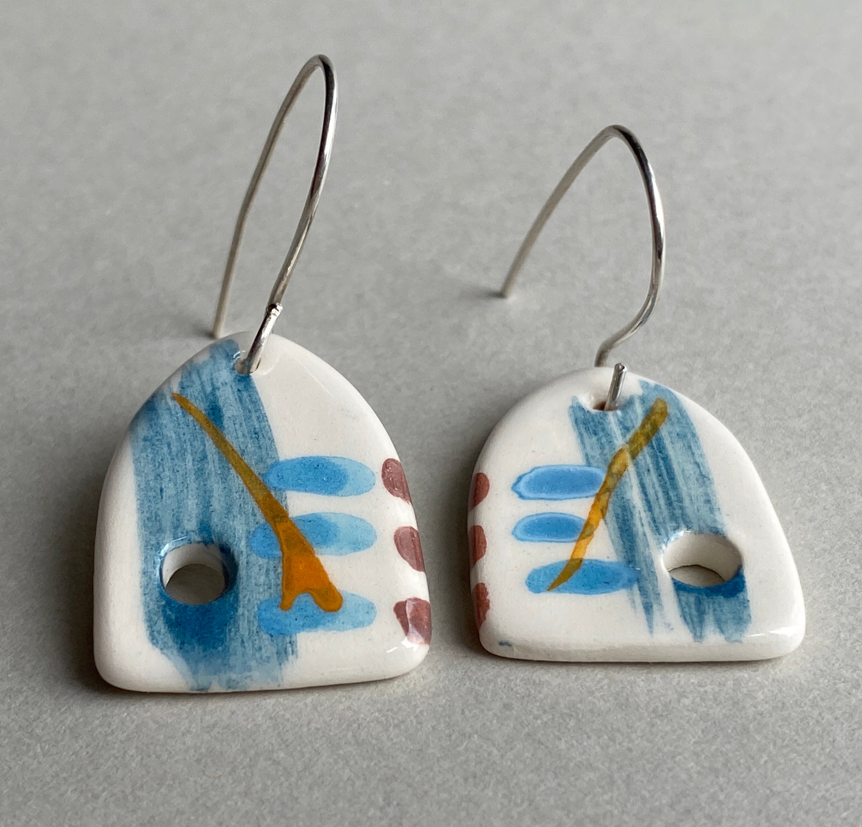 Monterey Jazz Fest Ceramic Earrings, Whimsical Artsy Ceramic Dangles, Dainty Artisan Drops, Colorful buy Abstract Art Drops, ThreeWishesStudio