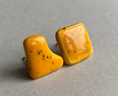 Handmade Mismatched Stud Earrings - Passion Fruit yellow - Kapow Range *p&p incl