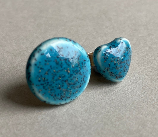 Handmade Mismatched Stud Earrings - Round and Heart in Hawaiian Blue *p&p incl