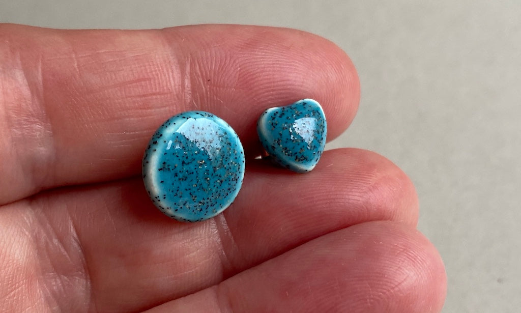 Handmade Mismatched Stud Earrings - Round and Heart in Hawaiian Blue *p&p incl