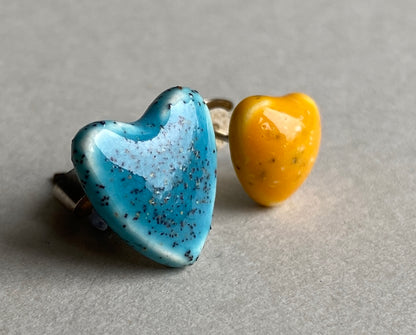 Handmade Mismatched Stud Earrings - Yellow and Blue Hearts - P&P incl