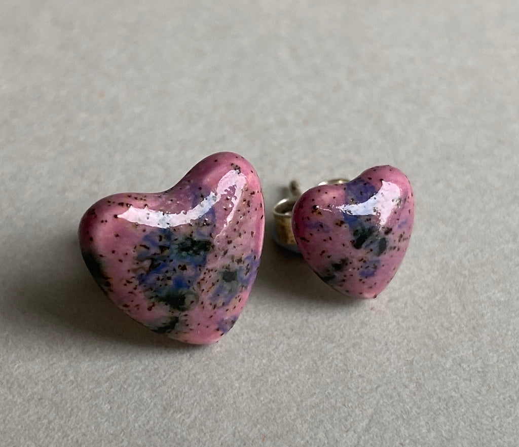 Handmade Mismatched Stud Earrings -Flecked Purple Hearts - Kapow Range *P&P included