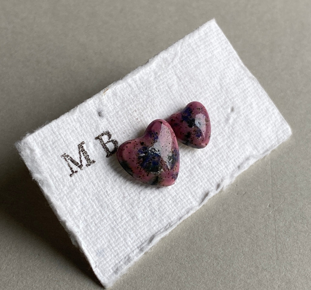 Handmade Mismatched Stud Earrings -Flecked Purple Hearts - Kapow Range *P&P included