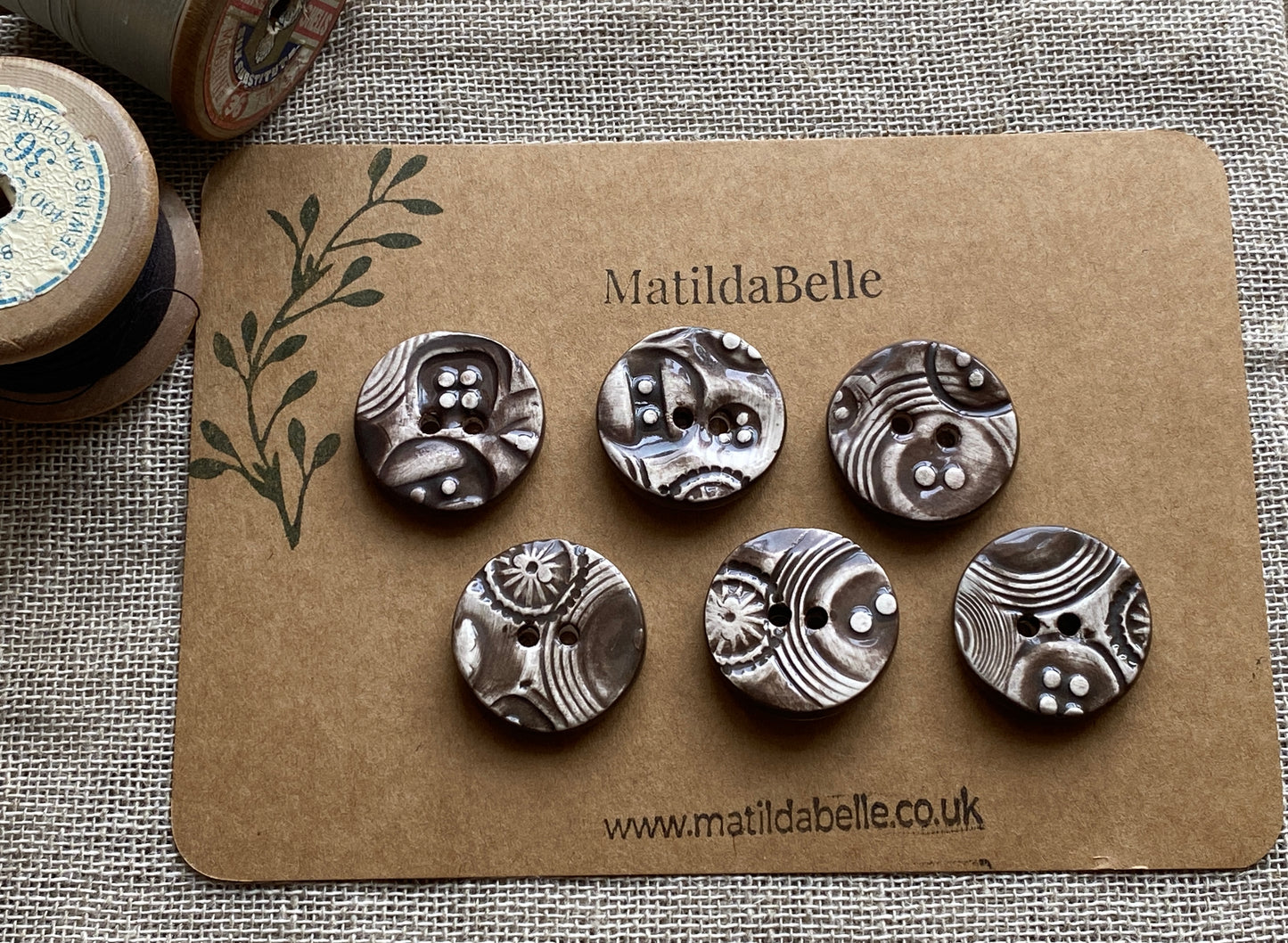 26mm set of 6 Round Vintage Chocolate Ceramic Buttons