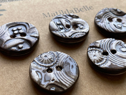 26mm set of 6 Round Vintage Chocolate Ceramic Buttons