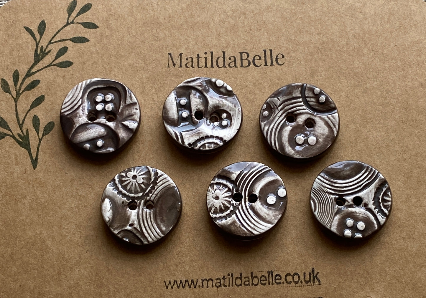 26mm set of 6 Round Vintage Chocolate Ceramic Buttons