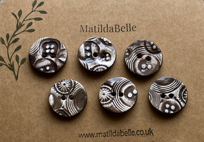 26mm set of 6 Round Vintage Chocolate Ceramic Buttons