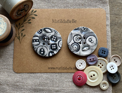 48mm set of 2 Round Vintage Chocolate / Black Ceramic Buttons