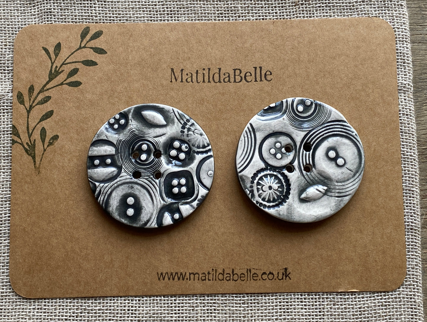48mm set of 2 Round Vintage Chocolate / Black Ceramic Buttons