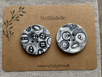 48mm set of 2 Round Vintage Chocolate / Black Ceramic Buttons