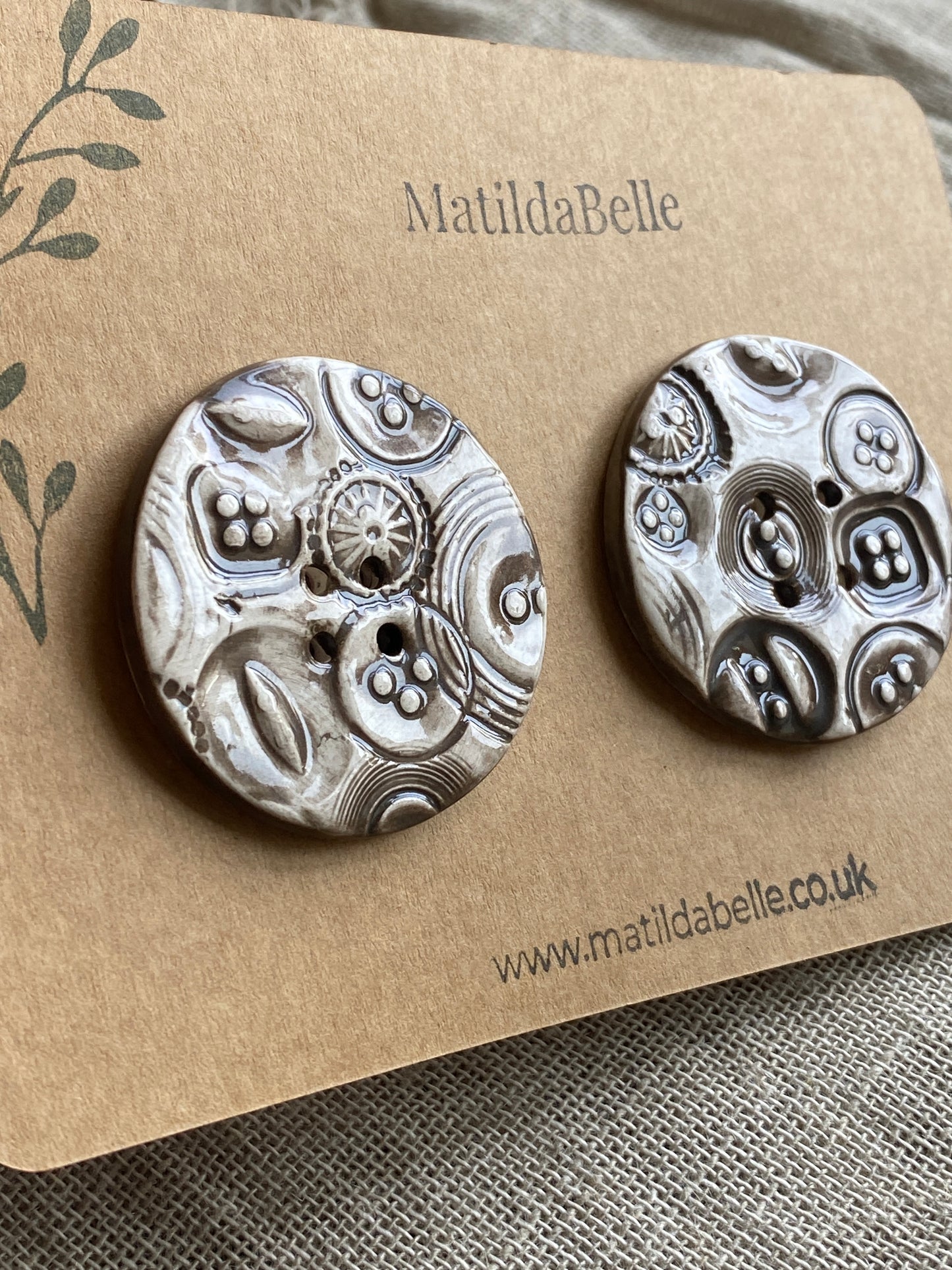 48mm set of 2 Round Vintage Chocolate / Black Ceramic Buttons