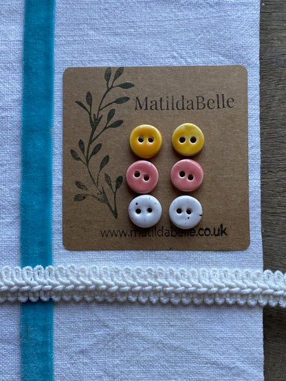 Buttons Handmade tiny 13mm pastel set of Six