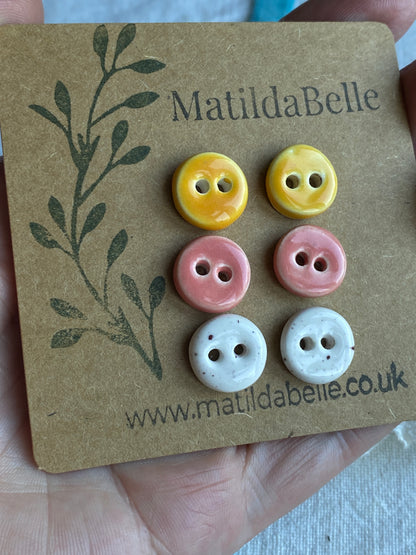 Buttons Handmade tiny 13mm pastel set of Six