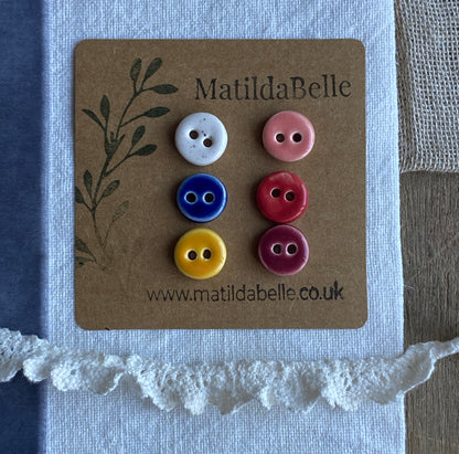 Buttons Handmade tiny 13mm mixed colour set of Six