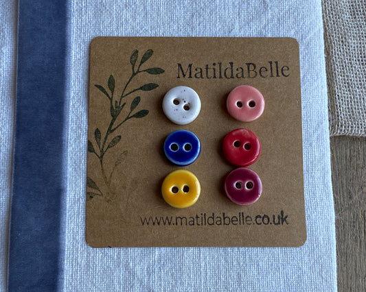 Buttons Handmade tiny 13mm mixed colour set of Six